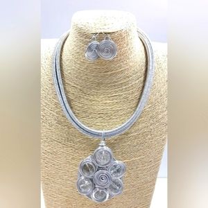 Necklace set ,Statement peace Lg Sliver,wraped in crystal